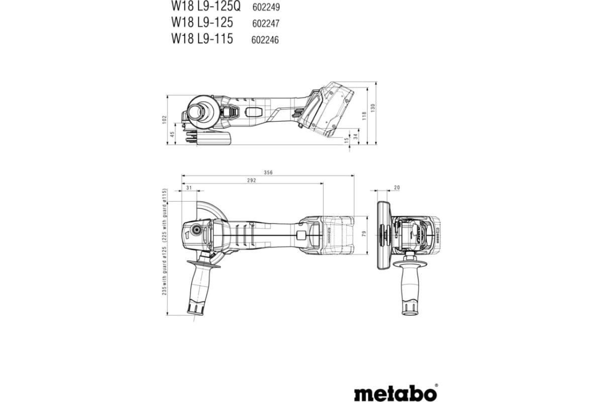 УШМ Metabo W 18 L 9-125 Акк., 2x4 Ач, ASC55,x 602247510