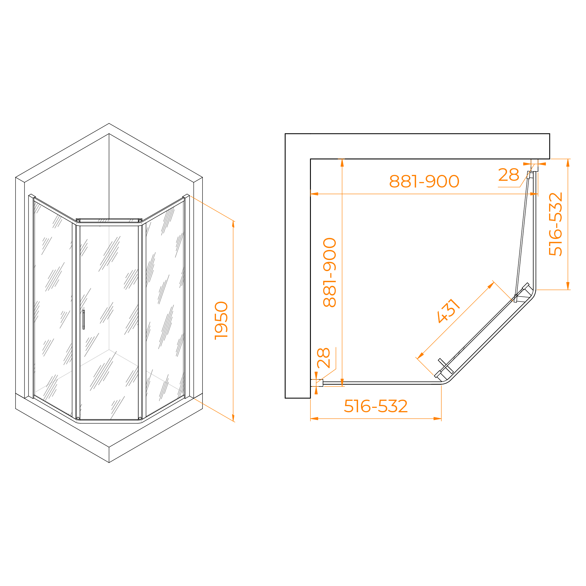 Душевой уголок RGW Passage PA-86B 90x90 черный, прозрачное 38088699-14