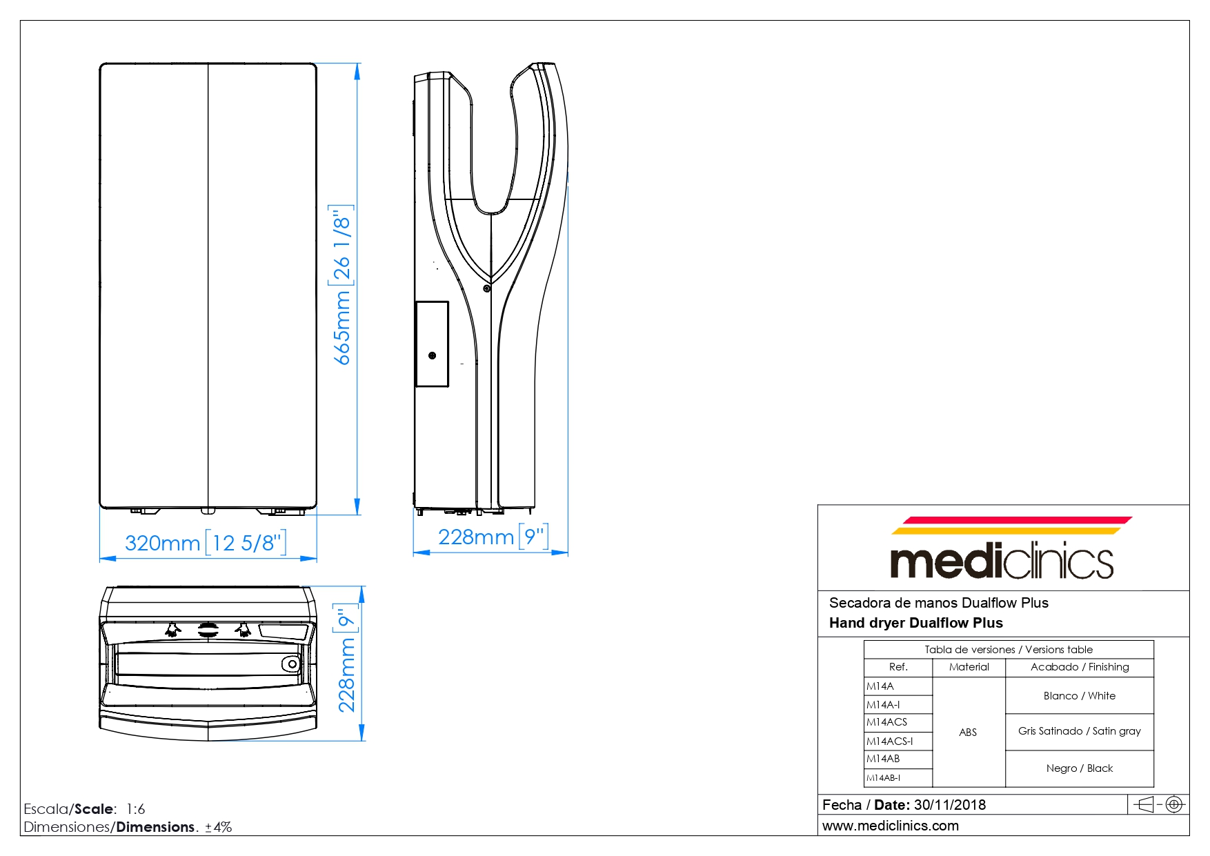 Сушилка для рук Mediclinics Dualflow Plus M14A белый