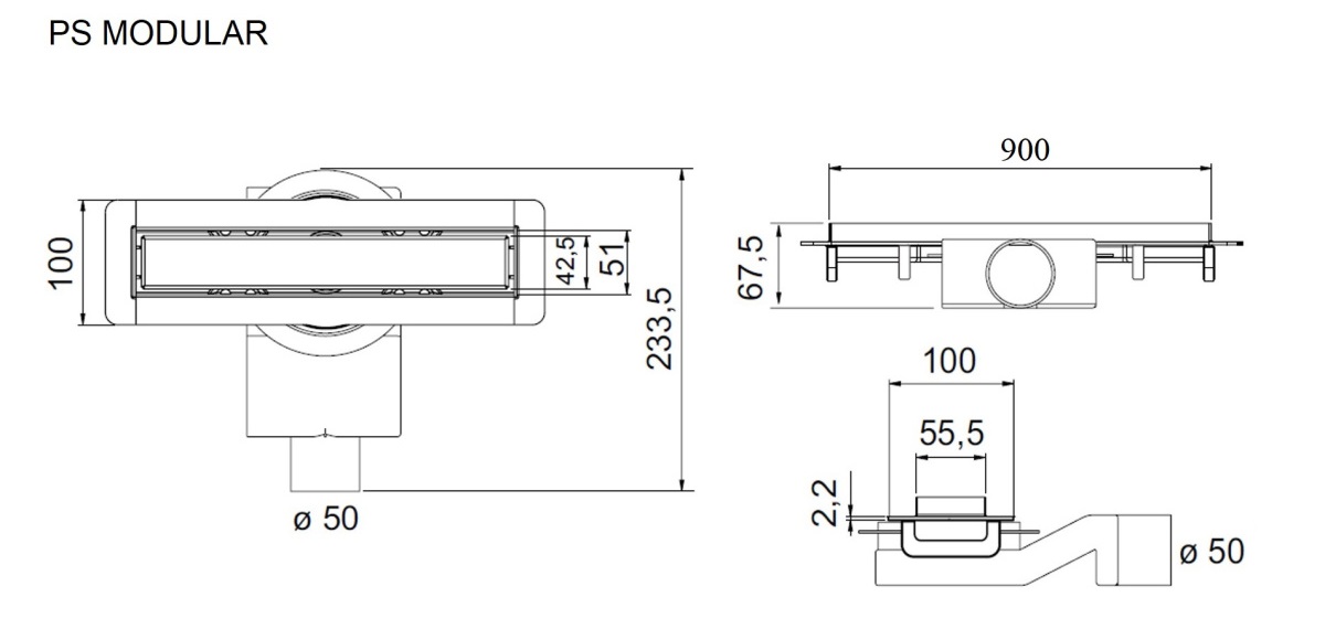 Душевой лоток Plumberia PSM Modular 90 см, золото брашированное PSM90OB