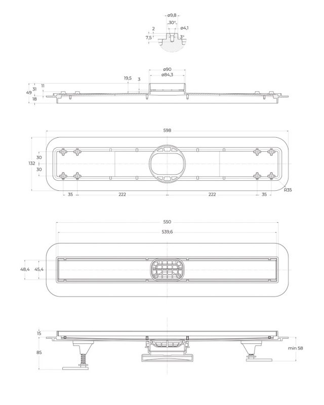 Душевой лоток Belbagno Luce BB-LD-LUCE-60-CR 60 см, комб.затвор, решетка под плитку, хром матовый