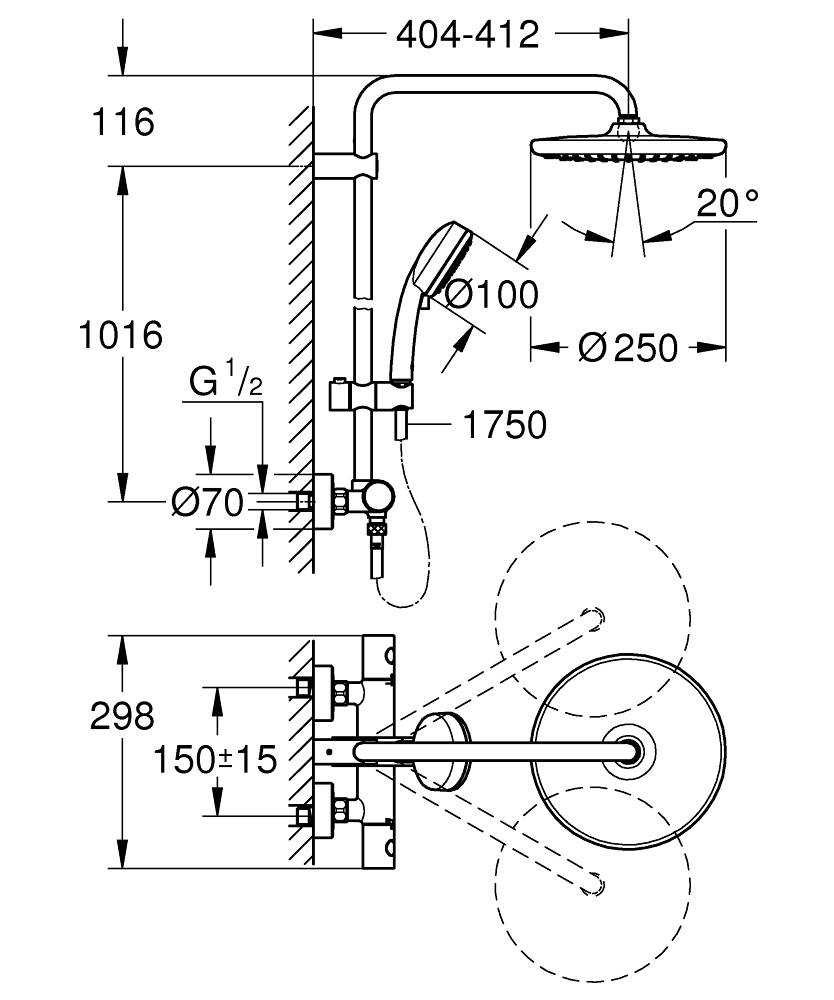 Душевая стойка Grohe Tempesta Cosmopolitan 250 26670000 термостат