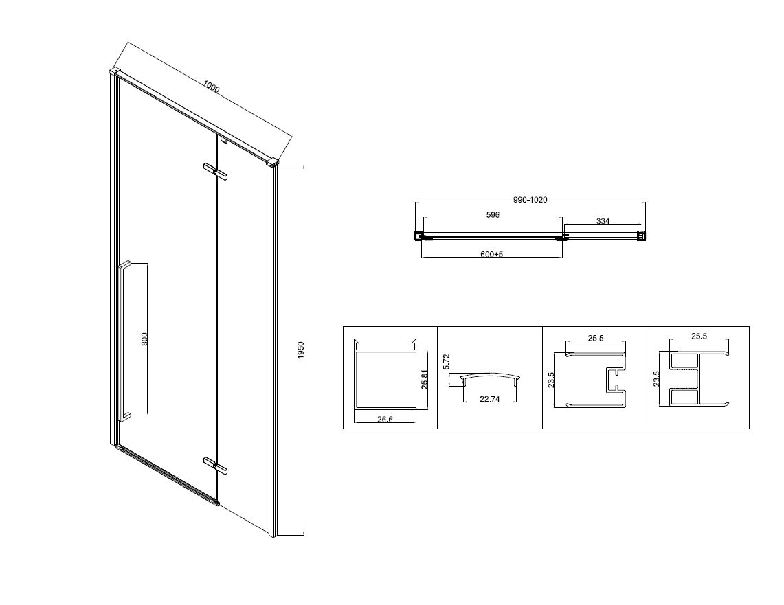 Душевая дверь Vincea Slim-N VDPH-5SN100CLGM 100x1950 вороненая сталь, прозрачная