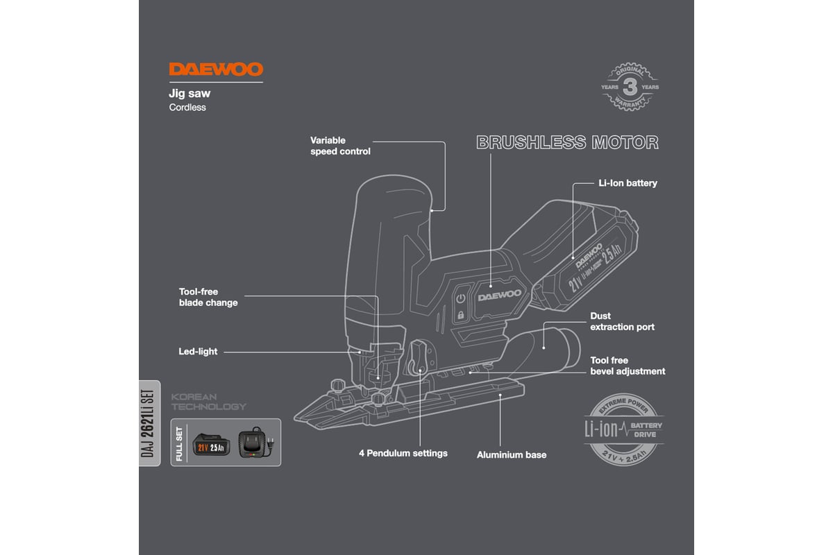 Аккумуляторный лобзик Daewoo DAJ 2621Li SET