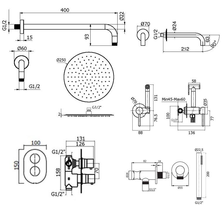 Душевой набор Plumberia IXO KITZXOT19CR260 хром