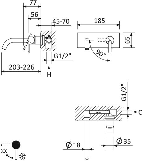 Смеситель для раковины Cezares LEAF-BLI1-L-01-W0 хром