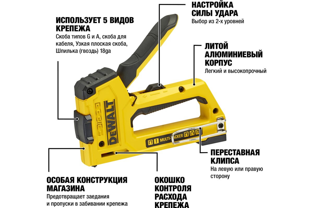 Степлер DeWalt 5 видов крепежа DWHT0-TR510