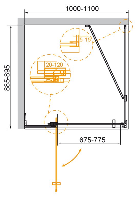 Душевой уголок Cezares Slider SLIDER-AH-1-90-100/110-BR-BORO 90x100/110 бронзовое, брашированное золото