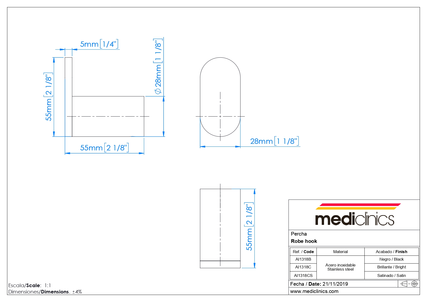 Крючок Mediclinics Aura AI1318C хром