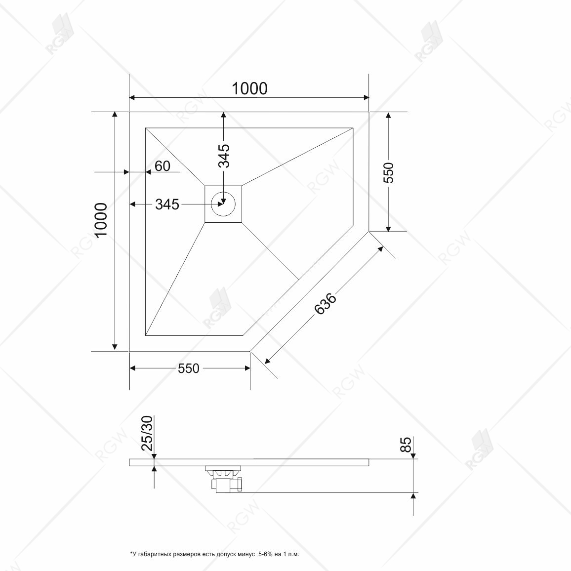 Поддон для душа RGW Stone Tray ST/T*-0100G 100x100 графит