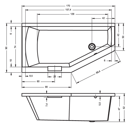 Акриловая ванна Riho Geta 170x90 L/R