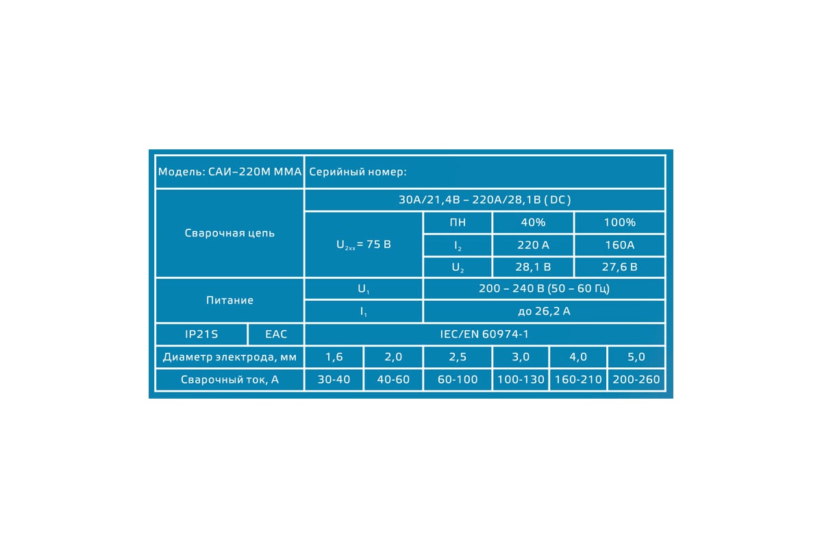 Сварочный аппарат Энергия САИ-220М ММА Е0300-0102