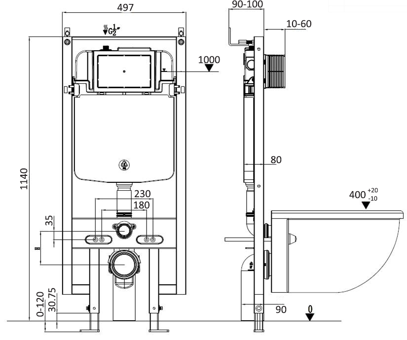 Комплект Weltwasser 10000006676 унитаз Telbach 004 GL-WT + инсталляция + кнопка Amberg RD-CR