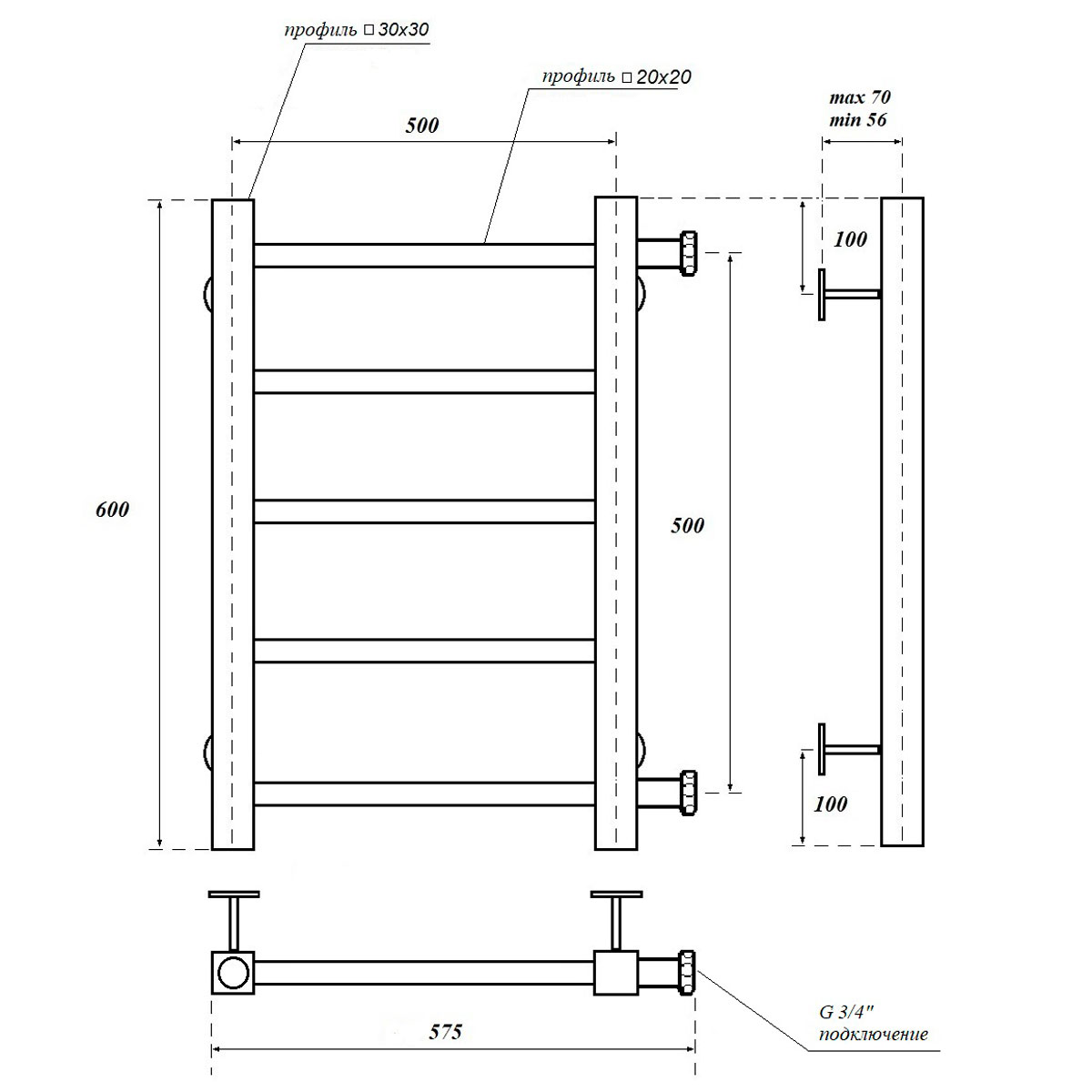 Полотенцесушитель водяной Point Вега PN71556 П5 50x60 хром