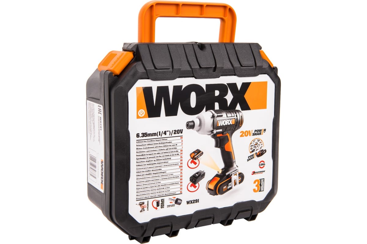 Ударный аккумуляторный винтоверт Worx 20 В, 1х2Ач, кейс WX291