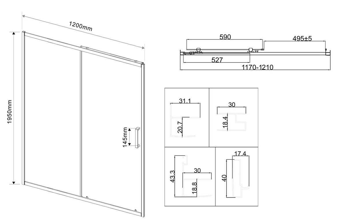 Душевая дверь Vincea City VDS-5CT120CL 120x195 хром, прозрачная