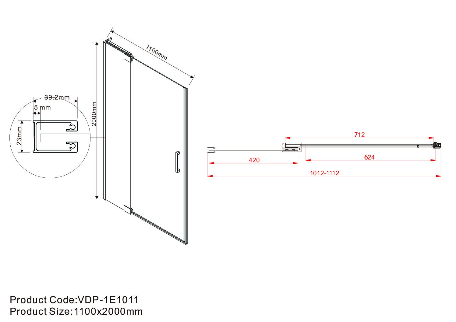 Душевая дверь Vincea Extra VDP-1E1011CLGM 100/110x200 вороненая сталь, прозрачная