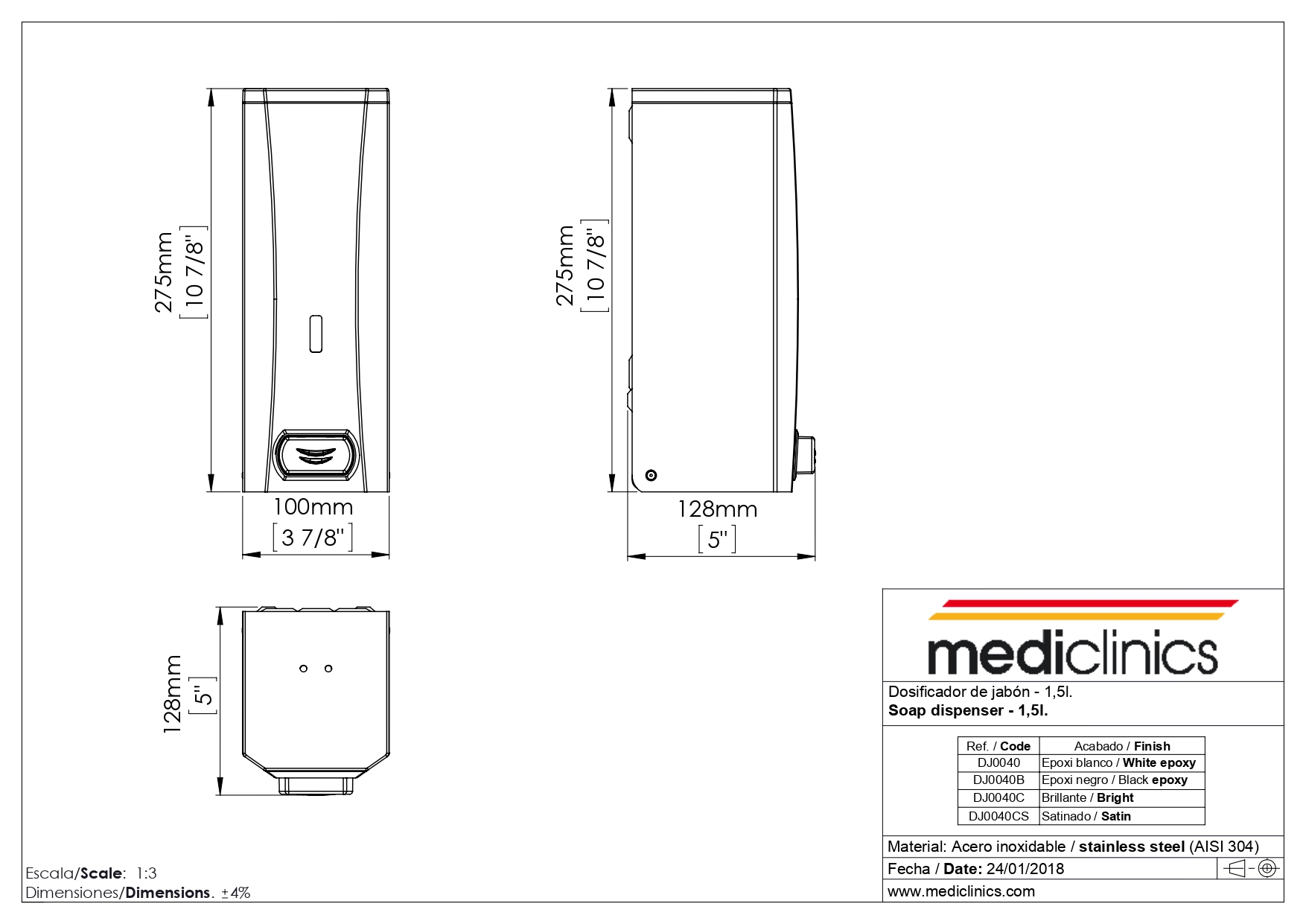 Диспенсер для мыла Mediclinics DJ0040B черный