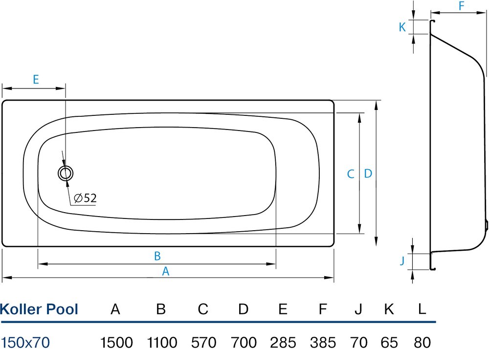 Стальная ванна Koller Pool B50E1200E 150x70
