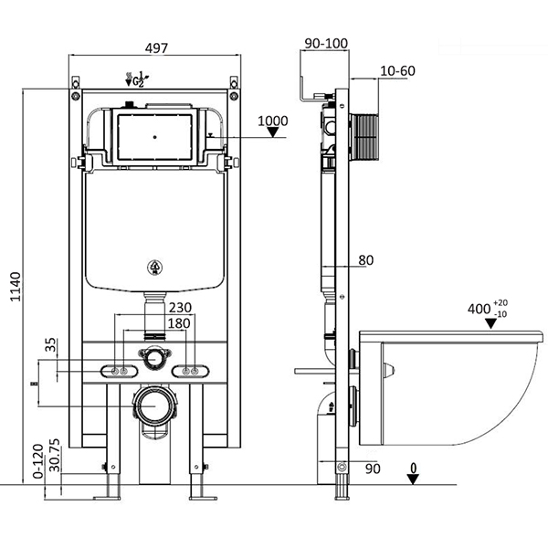 Комплект Weltwasser 10000006599 унитаз Gelbach 004 GL-WT + инсталляция + кнопка Amberg RD-BL