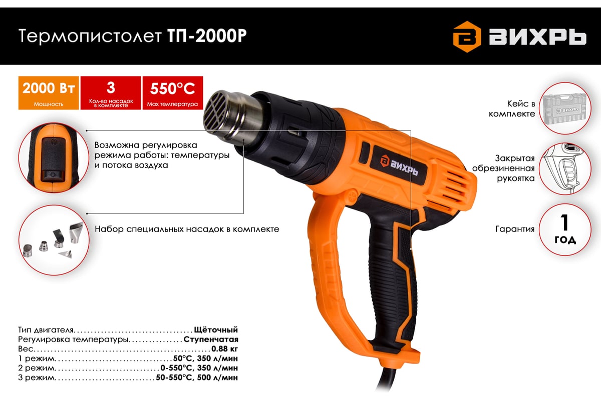 Термопистолет Вихрь ТП-2000Р 72/2/3