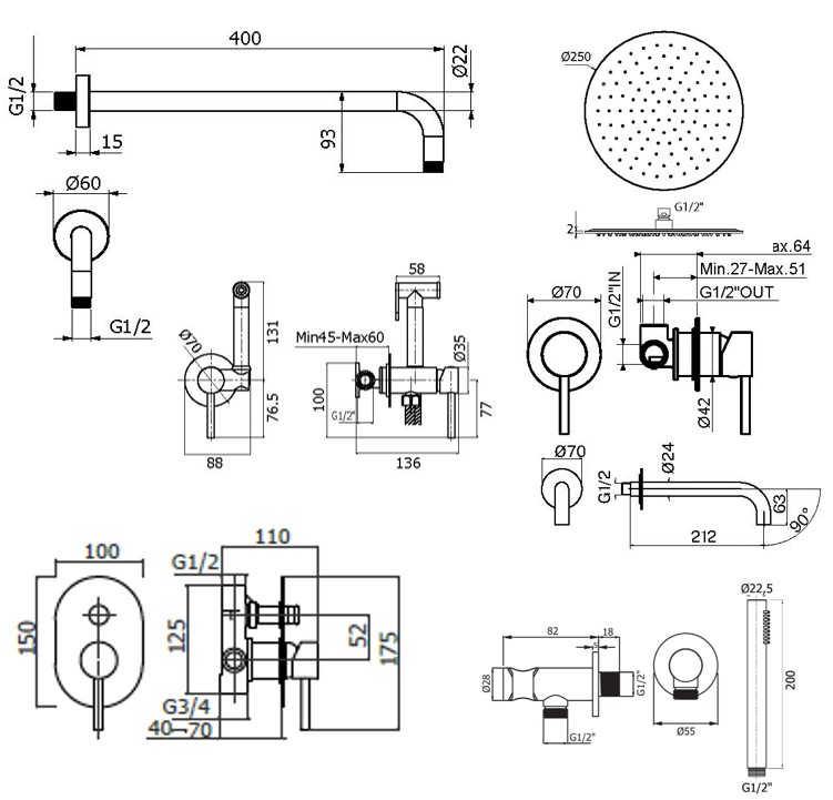 Душевой набор Plumberia IXO KITZXO15CR210 хром