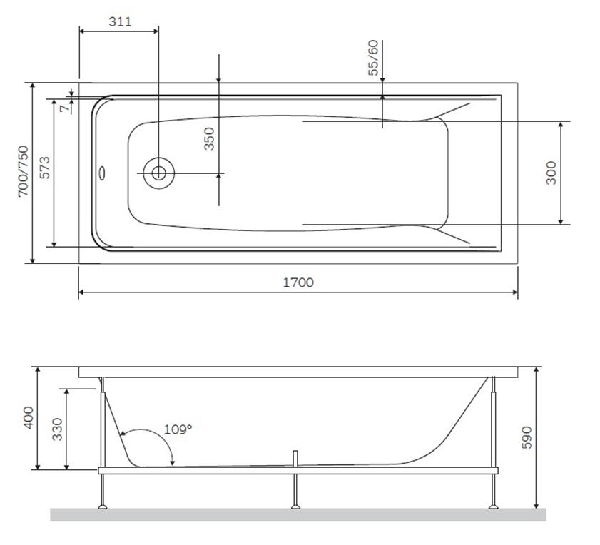 Акриловая ванна Am.Pm Gem W90A-170-075W-A 170x75 см