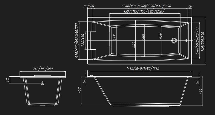 Акриловая ванна Marka One Aelita 170x90 Slim