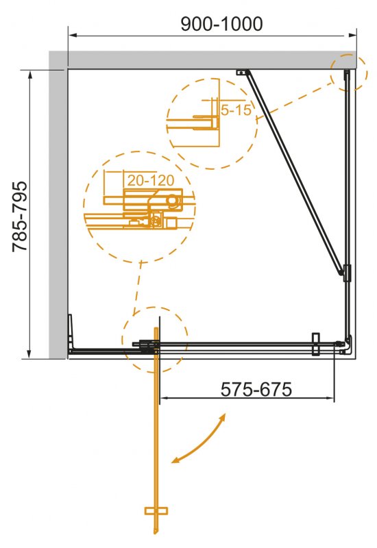 Душевой уголок Cezares Slider SLIDER-AH-1-80-90/100-BR-BORO 80x90/100 бронзовое, брашированное золото