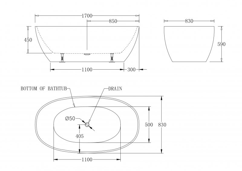 Акриловая ванна BelBagno BB81-1700 170x83 см с переливом