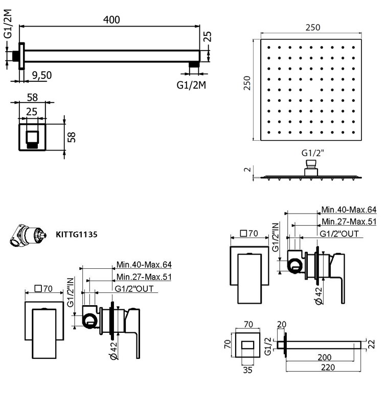 Душевой набор Plumberia TAG KITTG01NO220 черный матовый