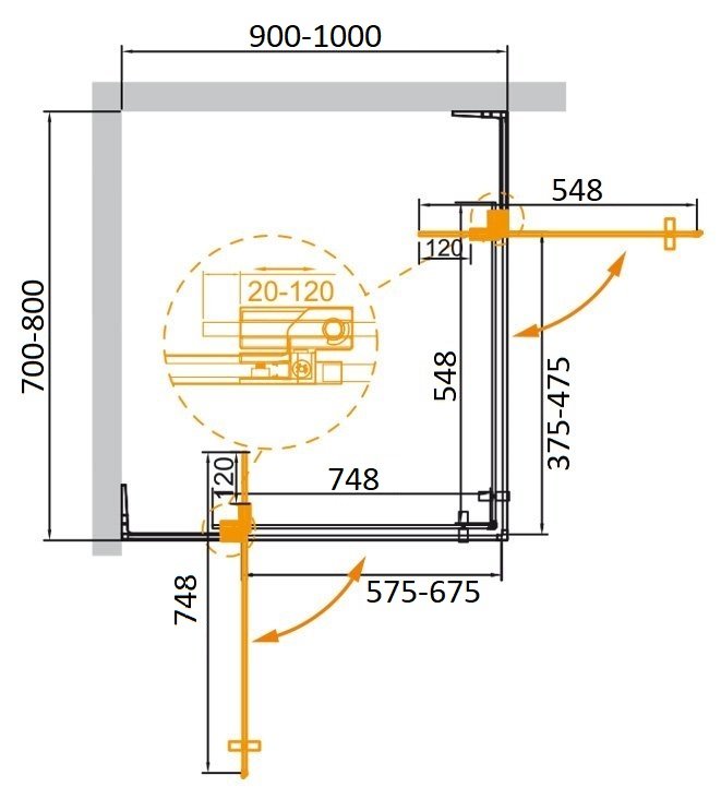 Душевой уголок Cezares Slider SLIDER-AH-2-70/80-90/100-BR-BORO 70/80x90/100 бронзовое, брашированное золото