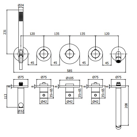 Смеситель для душа Paffoni Modular Box MDE001CR (внешняя часть), хром