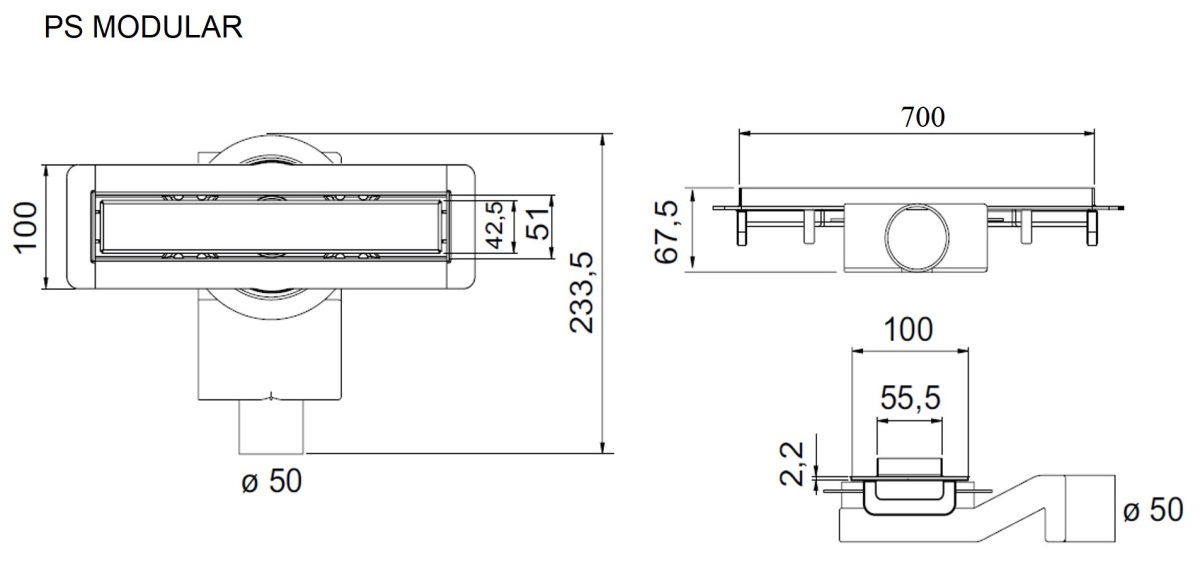 Душевой лоток Plumberia PSM Modular 70 см, черный матовый PSM70NO