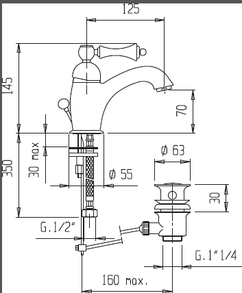 Смеситель для раковины Cezares MARGOT-LSM1-01-Bi с донным клапаном, хром/белый