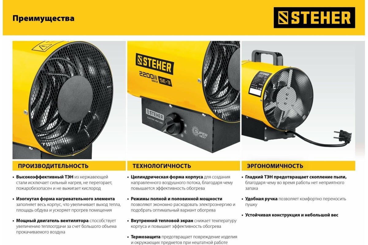 Электрическая тепловая пушка Steher 2 кВт SE-3