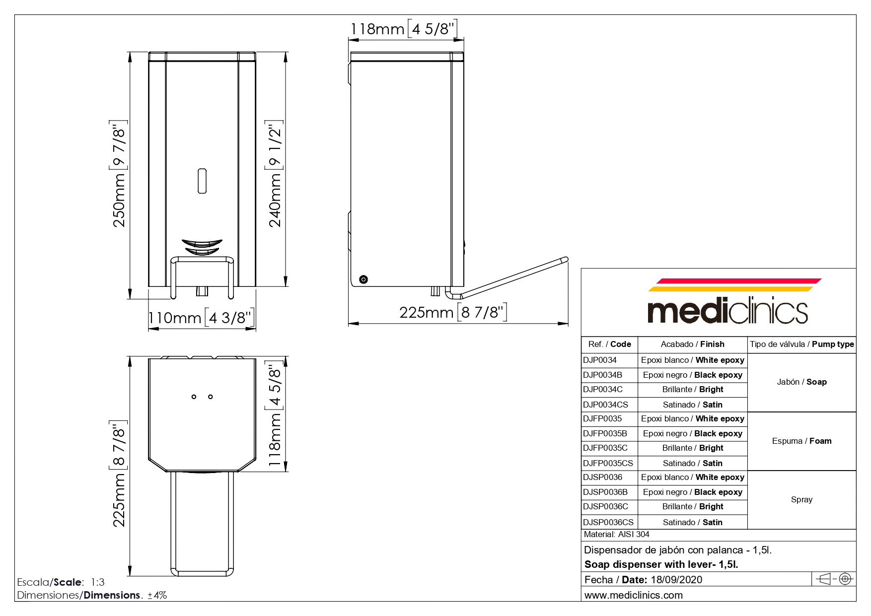 Диспенсер для мыла Mediclinics DJP0034CS хром матовый