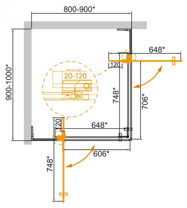 Душевой уголок Cezares SLIDER-AH-2-80/90-90/100-BR-NERO 80/90x90/100 бронза, черный