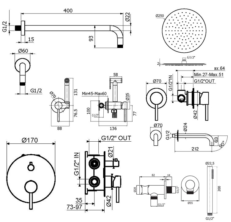 Душевой набор Plumberia IXO KITZXO18GR210 графит матовый