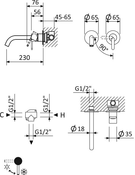 Смеситель для раковины Cezares LEAF-BLI2-L-01-W0 хром