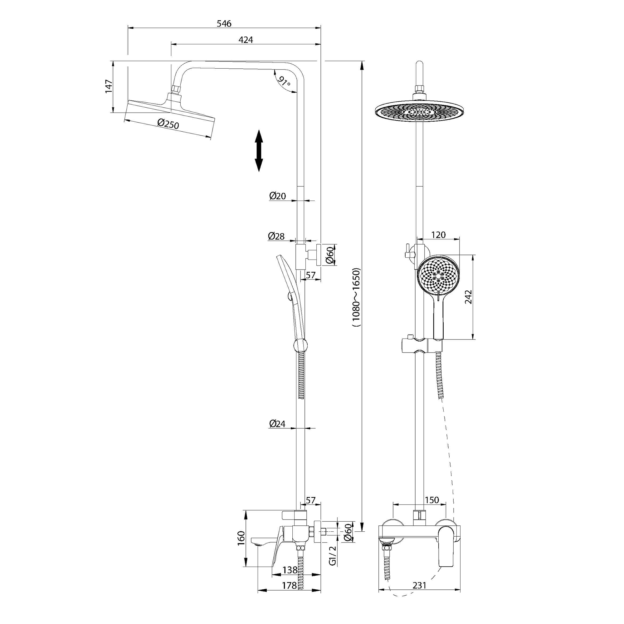 Душевая стойка Grossman Galaxy 500.K35.01.420 графит сатиновый