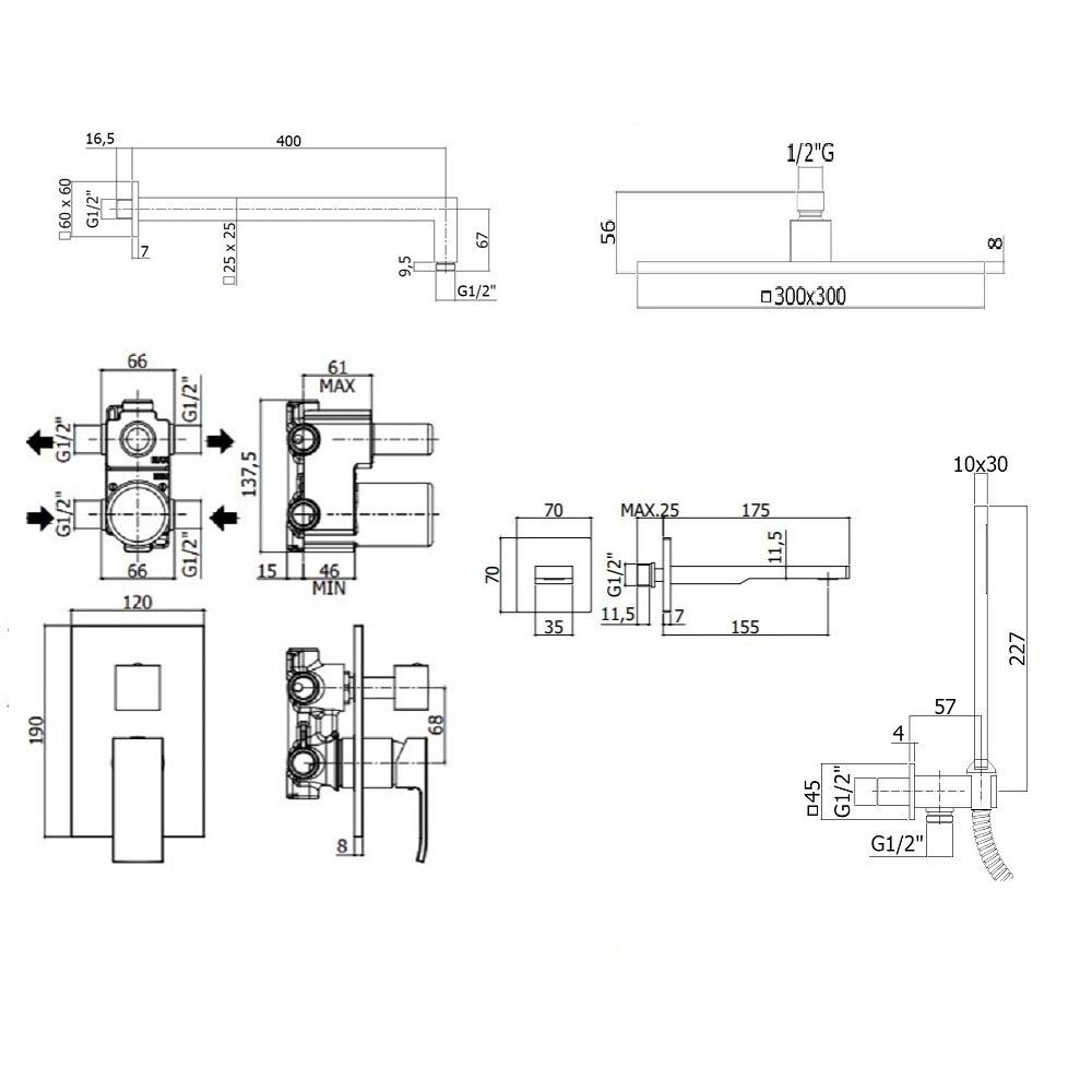 Душевой набор Paffoni Elle KITEL019CR120KING душ 30 см, хром