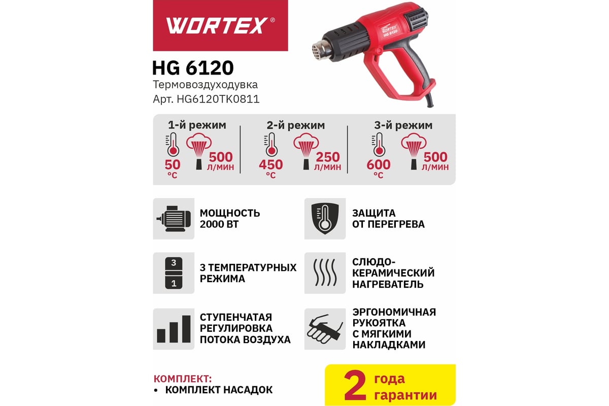 Термовоздуходувка Wortex HG 6120 HG6120TK0811