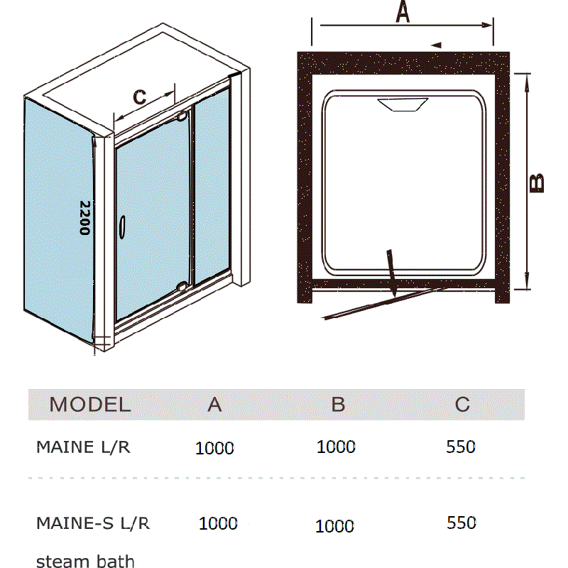 Душевая кабина WeltWasser Maine-1 100x100 хром, прозрачное, L