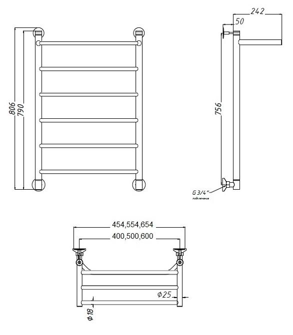 Полотенцесушитель водяной Aquanet Fiona 40x80 см, с верхней полкой