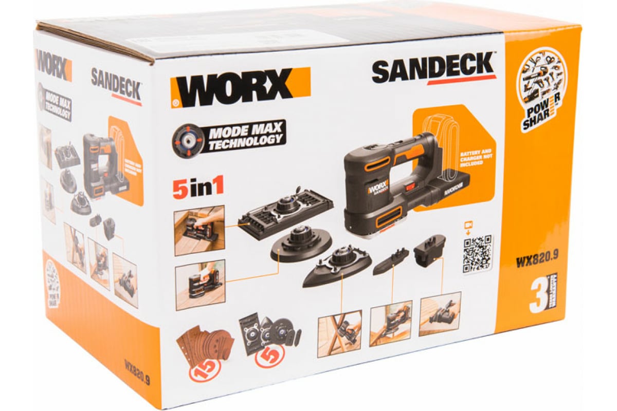 Аккумуляторная виброшлифмашина Worx WX820.9