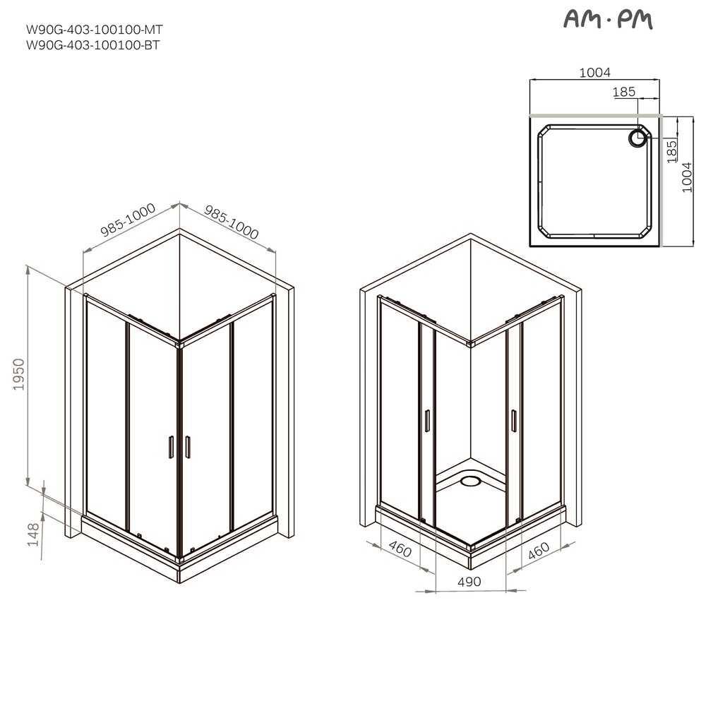 Душевой уголок Am.Pm Gem W90G-403-100100-BT 100x100 прозрачный, черный матовый