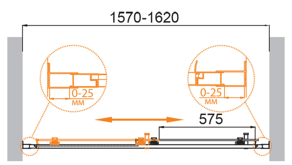 Душевая дверь Cezares MOLVENO-BF-1-160-C-BORO-IV 160x195, прозрачная, брашированное золото