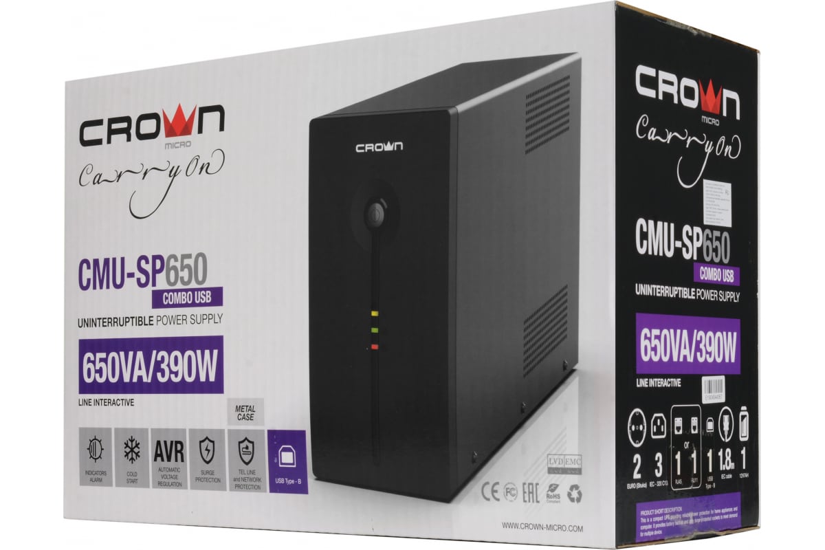 Источник бесперебойного питания Crown Micro CMU-SP650COMBO USB CM000003094