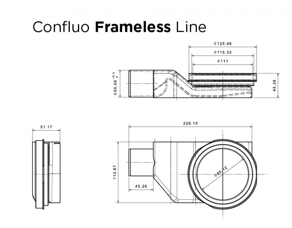 Душевой лоток Pestan Confluo Frameless Line 550 черное стекло/матовый хром